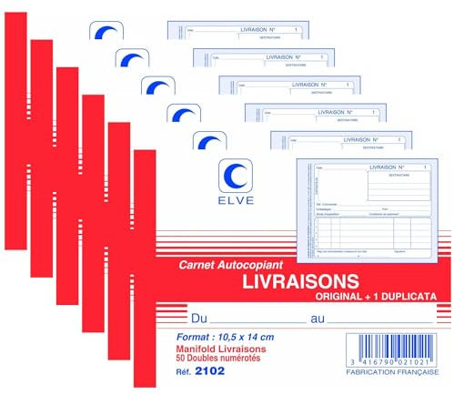 ELVE Lot de 6 Manifolds autocopiant LIVRAISONS 105 x 140 A6 Horizontal 50 Dupli