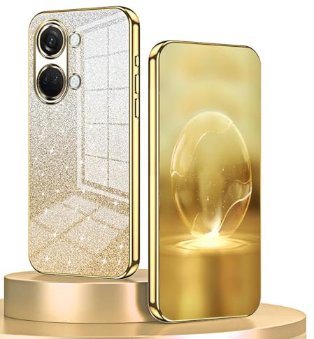 BORYA Cover per OnePlus Nord 3 5G, Ultra Sottile Antiurto TPU Bumper Morbida Silicone Custodia, Elegante Placcatura Caso con Lusso Gradiente Carta Glitterata, Oro