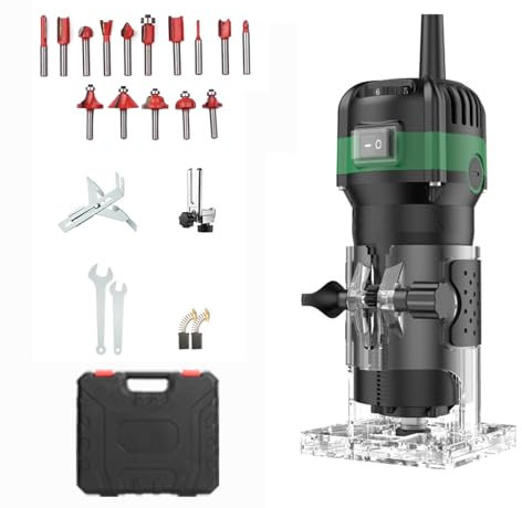 Hancaner Fresa per legno 800 W, 0 – 33,000 giri/min, con borsa per il trasporto, 6 velocità variabili, fresatrice per bordi elettrici, con 15 frese 1/4, con pinza di serraggio da 6,35 mm
