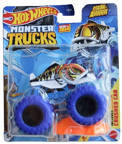 Hot Wheels Monster Trucks Piran-Ahhhh, Sripes Earned 3/4 Includes Crushed Car