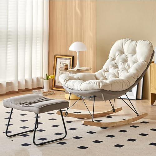ZXFDMSWJ Bequemer Schaukelstuhl mit Ottomane, Freizeit-Schaukelstuhl, gepolsterter Sofasessel, moderner Schaukelstuhl für den Balkon, Akzentstuhl ohne Armlehnen (Farbe: Grau)