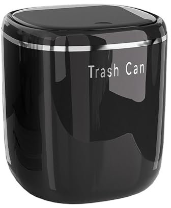 Koomuao Poubelle de Table avec Couvercle à Bouton-Poussoir, Mini Poubelle Plastique Elégante, Récipient pour Déchets Résiduels, Petite Poubelle pour Salle de Bain, Chambre, Bureau et Voiture (Noir)