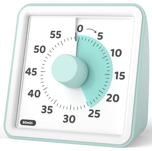 LIORQUE Temporizador Visual, Temporizador Niños de Cuenta Regresiva de 60 Minutos, Pomodoro Timer con Funcionamiento Silencioso (Verde Menta)