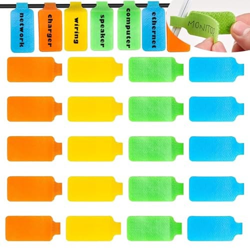 20 Pcs Cable Labels(1.75in*0.78in) Multi-Color Cable Cord Labels Write On Cord Labels, Cable Labels Tag, Cable Markers, Plug Labels for Cable Management, Identification, Organization
