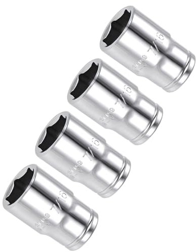 CoCud 6-Point Socket, 1/4 Drive 7/16 Deep, Polished Chromed CR-V SAE Standard Shallow Impact Socket - (Applications: for Ratchet Torque Electric Wrenches Car Repair), 4-Pieces