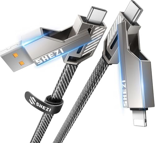 SHEZI 4 in 1 USB C Multi Charger Cable, 1.5M 60W Compatible With Lightning iPhone Charger Cable, C to C Fast Charge, Compatible With Lightning to USB C for iPhone 16 Pro Max/15/14/Samsung/Carplay