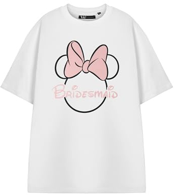 Disney Womens White Short Sleeved T-Shirt | Bridesmaid Hen Party Graphic Tee | Magical Princess Bridal Shower Top | Cinderella Ariel Belle Jasmine Snow White Fan Gift for Her