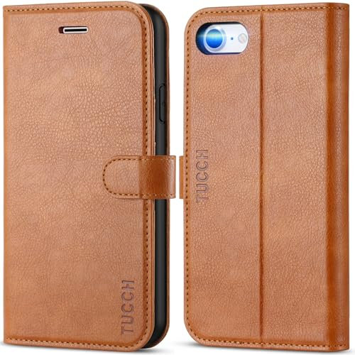 TUCCH Case for iPhone SE 2022 5G/iPhone SE 2020/iPhone 8/7 (4.7), Protective PU Leather Wallet Stand Folio Cover with[Card Holders][Shockproof TPU] Compatible with iPhone SE3/SE2/8/7, Textured Brown