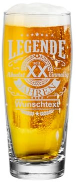 LUXENTU Willi Becher 0,3l mit personalisierter Gravur, Bierglas für ein Jubiläum & besondere Anlässe, Helles-Glas mit individueller Lasergravur, Name & Zahl konfigurieren, Legende