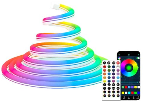 Tira de Luces LED de Neón de 15 m con Control Remoto y Aplicación, Resistente al Agua IP67, Flexible, con Sincronización Musical, RGB, Ideal para Dormitorio, Sala de Estar y Decoración Navideña