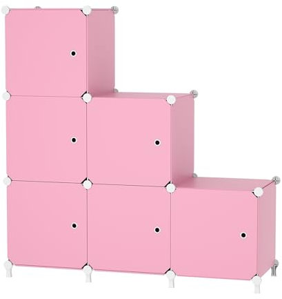 ATTDETJL 6 Würfel Aufbewahrungsschrank mit Türen, Würfel Schrank für Schlafzimmer, Kleiderschrank & unter Treppen, Platzsparende DIY Multifunktional Regalsystem Regal, 30x30x30cm, Rosa ATTSL6006