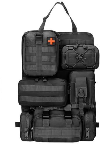 diceevil Tactical Car Seat Back Organizer, Tactical Molle Vehicle Panel with 5 Detachable Storage Pouch, Car Tidy Organiser Back Seat Black L 21.7 x W 14.6