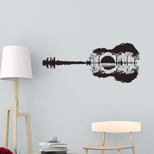 ANATTASOUL Gitarre Sonnenuntergang Wandtattoo, Wandaufkleber Wandsticker Wanddeko Selbstklebend für Wohnzimmer, Schlafzimmer, Flur, Badezimmer, Küche, Wanddeko