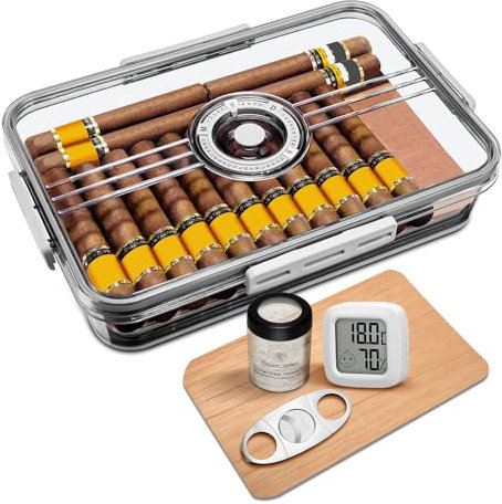 Zigarren Humidor Acryl Zigarrenetui mit Hygrometer und Befeuchtungsglas, Zedernregal, Zigarrenschneider, Zigarrenaufbewahrungsbox für Zuhause/Büro (Small)