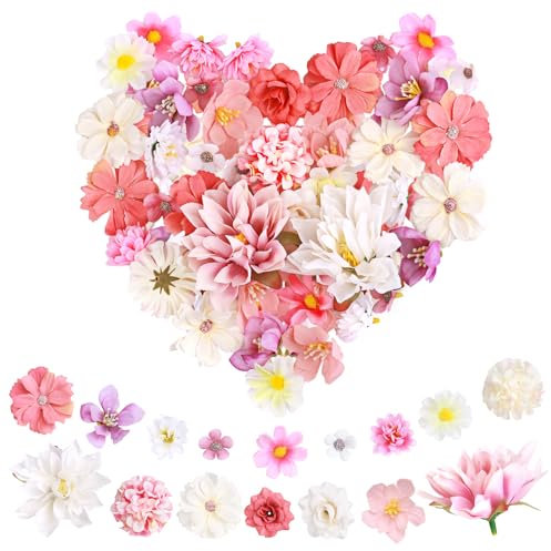 Draupnir 42 Stücke Kunstblumen zum Basteln, Künstliche Blumenköpfe klein mit 16 Stile, Künstliche Blüten, Kunstblumen Seidenblumen Deko für DIY Basteln Scrapbooking Hochzeit Party Home Handwerk Deko
