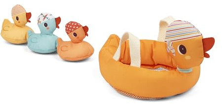 Lilliputiens – 4 Badeenten, darunter 3 magnetische Entchen – 4 Teile – Mitwachsendes & pädagogisches Badespielzeug aus Stoff – Gelb – Ab 9 Monaten – 83580