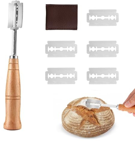 Bäckermesser,Teigmesser mit 5 Rasierklingen,Baguettemesser Brot Einschneidemesser,Klinge Brot Einschneiden,Baguettemesser Brot Lahm Scoring Tool Set,für DIY Brot Backen Einschneiden Baguette