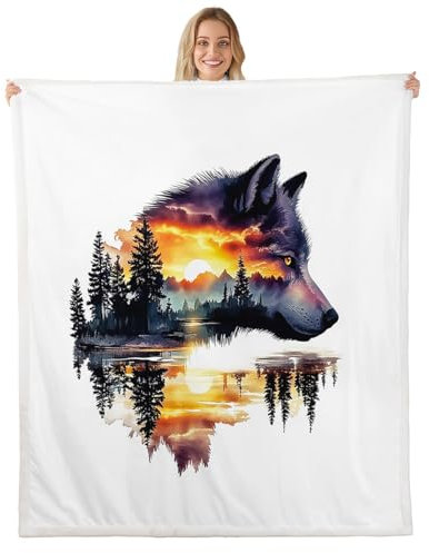 richhome Simpatica coperta in pile con lupo per letto, divano, bambini, 76,2 x 101,6 cm, lupi che ululano, decorativa, animali selvatici, coperta sherpa, capanna, fattoria, coperta pelosa