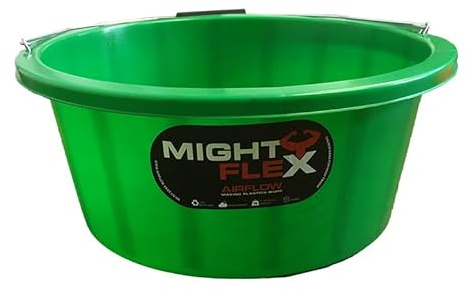 Mighty flex Shallow Feeder Bucket 15 Litre-Durable & Reusable-Wide Open Top with Strong Handle – For Livestock Feeding, Gardening, Mixing, Cleaning-Farm, Stable for horses or plaster bucket-Green