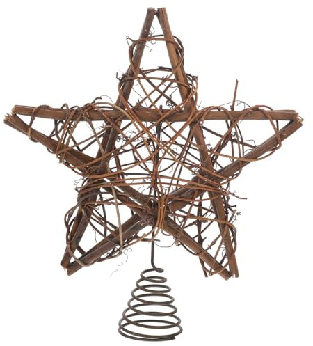 BESTYASH Adorno de Rústica para Parte Superior del Árbol de Navidad Decoración Navideña con Base de de Ratán para un Festivo Hogar