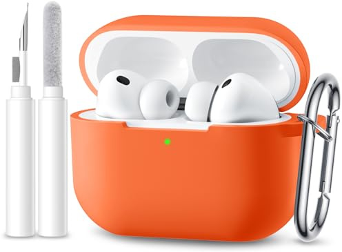Maledan Kompatibel mit Apple AirPods Pro 3 Hülle - Weich Silikon Stoßfeste Schutzhülle für AirPods Pro 3 Generation Case Cover 2025 mit Reinigungskit & Karabiner [LED Sichtbar],Orange