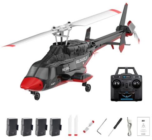 RCXTechPro ERA A61 Air-Wolf RC hélicoptère, échelle 1/52 2.4G 4CH hélicoptère à rotor simple hélicoptère militaire avec démarrage à une touche, maintien de l'altitude, télécommande pour adultes et