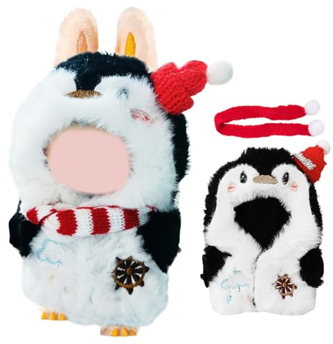 Kleidung Weihnachten 17cm,Weihnachtspuppenkleidung,Pinguin Puppenkleidung,Bekleidung Plüsch für Weihnachten,Elch-Set Puppenkleidung, Plüsch Puppen Zubehör (Ohne Puppe)(Pinguin)
