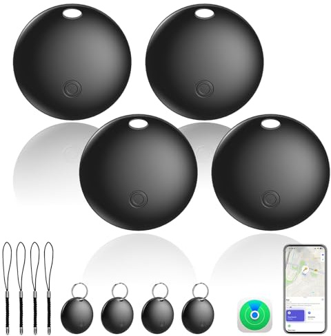 4er Set Smart Tracker Tag, GPS Tracker Tag mit Wo ist APP (iOS NUR) | Austauschbare Batterie Koffer Tracker, Bluetooth Keyfinder für Gepäck/Taschen/Haustier/Kinder