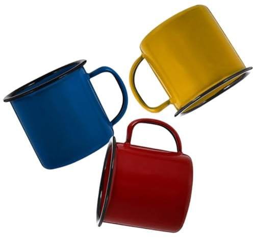 HOMSFOU Set 3 Tazze in Smalto Colorato Manico per Caffè e Tè | Stile Vintage Elegante, Bordo Liscio, Pulizia Semplice, Uso Domestico Duraturo, Forma Portatile per Bevande Calde