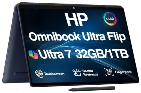 HP Omnibook Ultra Flip (Next Spectre x360) 2-in-1 Laptop 14 Touch OLED 3K | Intel Ultra 7-258V, 32GB LPDDR5X, 1TB PCIe SSD, Active Pen, Backlit KB, Fingerprint, Win 11 Pro