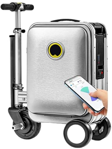 Valise électrique avec poignée télescopique, réglage à 3 vitesses, contrôle par application, port de charge externe, batterie amovible, Argenté., 2Battery
