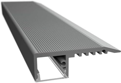 2m LED Stufen-Profil Silber Treppe Leiste Schiene STAIRS für LED Streifen Treppenstufe (2m Profil inkl. Abdeckung Milchig)