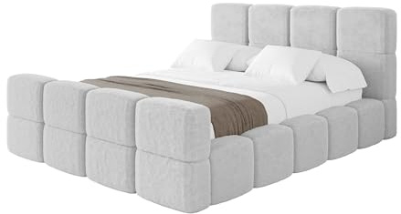 ALTDECOR Polsterbett mit Bettkasten und Lattenrost, Bett mit Matratze H3/H4, Kopfteil, Boxbett, Doppelbett mit Stauraum - NATA-Z 200x200 Hellgrau