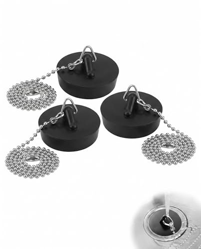 UEAVOID Tappo di Scarico Universale in Gomma con Catena, Set 3 Pezzi, Anti-Perdita, per Vasca da Bagno, Lavandino, Doccia, Cucina