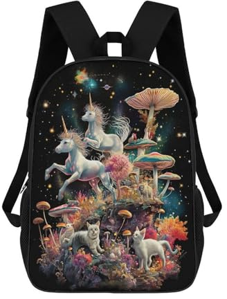 Fantasy Mushroom Forest with Unicorns Schultaschen Großer Wasserabweisender Laptop-Rucksack - Perfekt Für Reisen, Arbeit Und Den Täglichen Gebrauch 17inch
