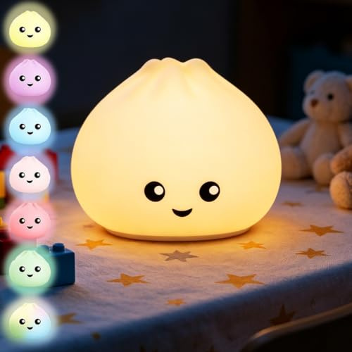 YOUYIKE Nachtlicht LED, Mini Silikon Dumpling Mystery Lights 8 Farben Stilllicht, USB Akku Touch Dimmbar Kleine Nachttischlampe Cute Stuff Cozy Light Schlafzimmer Schlummerleuchten für Room Decor