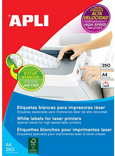 Apli 2520 – 250 Blatt Karton mit Laser Etiketten, 70 x 37 mm, weiß, 1 Stück