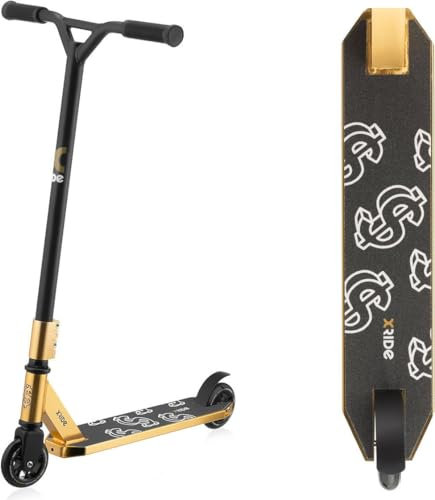 Stuntscooter für Kinder und Erwachsene, Stantroller mit ABEC 9 Kugellagern, Pro Tretroller für Stunts und Tricks, Klappbar Cityroller Ab 8 Jahre, Kinderroller und Erwachsenenroller, Gold Streetroller