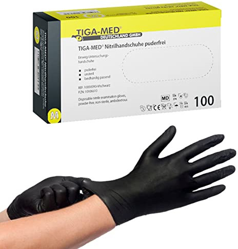 Nitrilhandschuhe puderfrei schwarz Black Tiga Größe: Medium 500 Stück Einmalhandschuhe Nitril Handschuhe ohne Latex