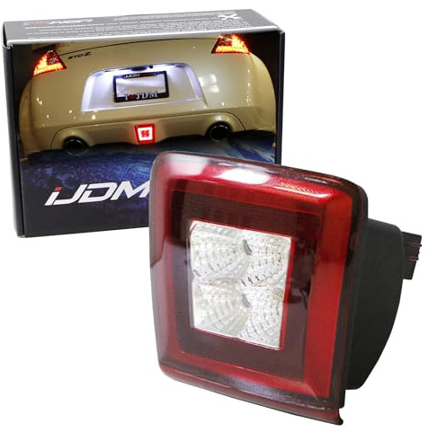 iJDMTOY 72-002-Red Clear Lens Bumper Fog Light Kit Compatible With 2009-2020 Nissan 370Z & 2013-17 Juke Nismo, Powered by Red Brake/Rear Fog & White LED as Backup Reverse Lamp