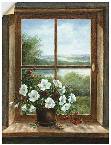 ARTland Wanddeko Wandtattoo selbstklebende Vinylfolie 60x80 cm Fensterblick Fenster Blumen Stillleben Botanik Malerei T5ZB