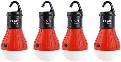RHP 4 Stück Camping LED Campinglampe mit Haken Camping Lantern Zeltlampe Glühbirne Set Camping Lampen wasserdicht mit Haken Rucksack Licht für Abenteuer, Angeln (Rot)