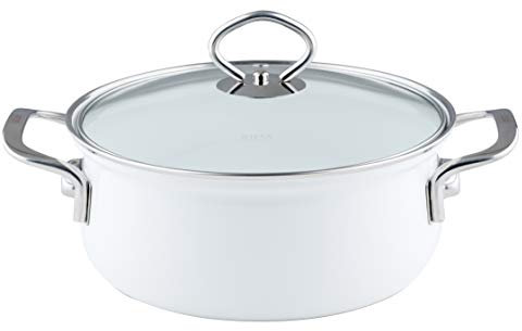 Riess, 0655-033, Kasserolle mit Glasdeckel, NOUVELLE, ARCTICWEISS, Durchmessser 16 cm, Höhe 8 cm, Inhalt 1 Liter, Emaille, Induktion