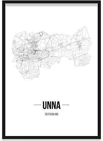 JUNIWORDS Stadtposter, Unna, Wähle eine Größe, 30 x 40 cm, Poster mit Rahmen, Schrift B, Weiß