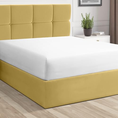 Pizuna Luxueux Drap en Coton 140x200 cm Blanc, 100% Coton Longue Tige 800 Fils Armure Satin, Drap de Luxe Bonnet 40 cm