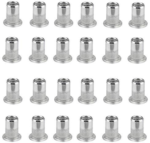 Sweieoni Écrou à Sertir 100 Pièces Rivet Ecrou Rivet Fileté Stainless Steel Rivet Nut Flat Head Threaded Rivet Nuts Écrou de Rivet Insers Fileté Ecrou Tête Ecrou pour Ménage et Industriel Accessoires