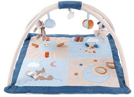 Nattou 333245 Krabbeldecke mit Spielbogen, Hund und Waschbär, 74 x 68 x 45 cm, Jim und Bob, Blau/Beige/Orange