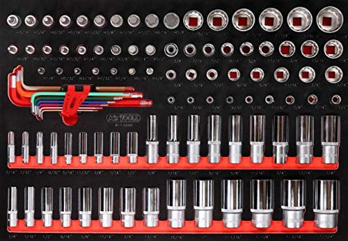 KS Tools 811.0099 1/4'' + 3/8'' + 1/2'' Steckschlüssel-Satz in Schaumstoffeinlage, 99-tlg, Zoll