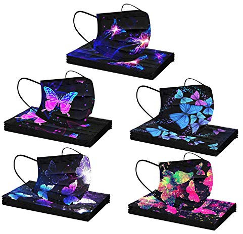 50 Stück Mundschutz Weihnachten Erwachsene mit Motiv Einweg Bunt Mund Nasenschutz Cartoon Druck Atmungsaktiv Multifunktionstuch Mundbedeckung Bandana Halstuch Schals (C)