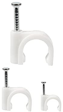 Round Cable Clips Assortment with Steel Nails (80 PCS) Wire Tidy Clips for Ethernet Cables, Telephone, TV and USB Wires Cables Line (White Cable Clamp)